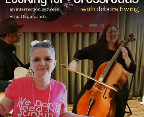 woman photoshopped over an image of duet musicians