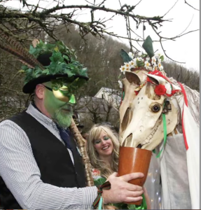 Mari Lywd and friends having a pint