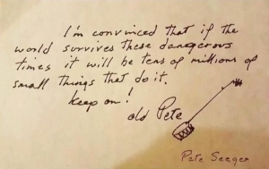 handwritten note with banjo sketch Pete Seeger