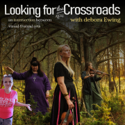 three women in a forest and one woman photoshopped into the lower left corner